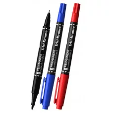 Набор из 3 двухсторонних перманентных маркеров ErichKrause P-80, цвет чернил: черный, синий, красный (в пвх-воллете) 48186