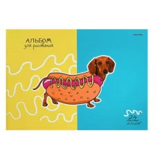 Альбом для рисования А4 24л. ЗВЕРИ И ФАСТФУД (24-3768) скрепка, 6+0, лен 24-3768