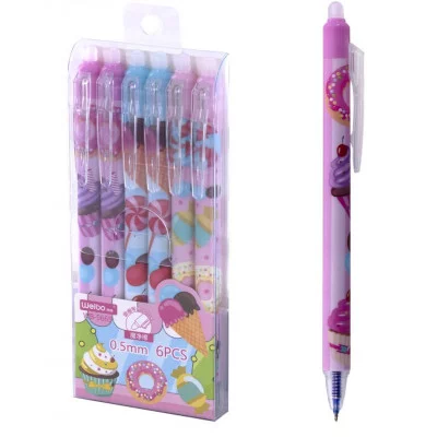 Ручка гелевая пиши-стирай, автоматическая Alingar "Десерты", 0,5мм, синяя, игольчатый наконечник, круглый цветной пластиковый корпус, пласт. уп. AL11120