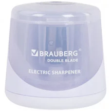 Точилка электрическая BRAUBERG DOUBLE BLADE WHITE, двойное лезвие, питание от 2 батареек, 271337