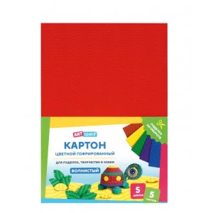 Картон цветной А4, ArtSpace, 5л., 5цв., гофрированный, волнистый, в пакете КГ5A4_37968