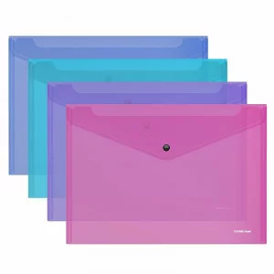 Папка-конверт на кнопке пластиковая ErichKrause Fizzy Vivid, A4, полупрозрачный, ассорти 47043