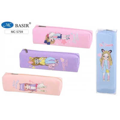 Пенал-косметичка: "ДЕВОЧКА"; ткань под лён, цветной с рисунком /ассорти/, размер 19,5*6*4 см, в плас МС-5759