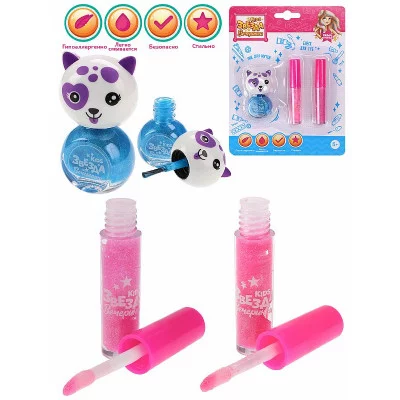 Набор детской косметики "Кошечка 9" (лак д/ногтей 1шт, блеск д/губ 2шт, цвет микс) ( Арт. КС-5200)