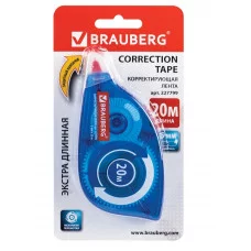 Корректирующая лента BRAUBERG, 5 мм х 20 м, корпус синий, механизм перемотки, блистер, 227799