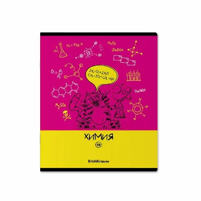 Тетрадь общая ученическая с пластиковой обложкой на скобе ErichKrause Котоформулы, ХИМИЯ, 48 листов, клетка 59509