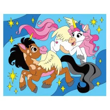 Холст с красками 20х25 см по номерам. СКАЗОЧНЫЕ ЕДИНОРОГИ (Арт. ХК-7848)