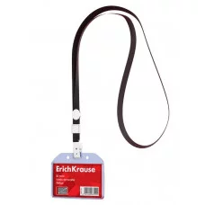 Бейдж горизонтальный в комплекте с лентой ErichKrause размер вставки 85х54 мм, прозрачный, цвет ленты черный 63720