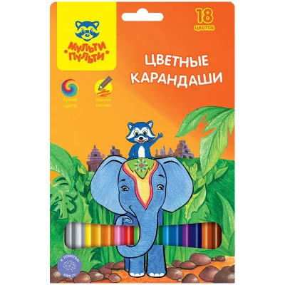 Карандаши цветные Мульти-Пульти "Енот в Индии", 18цв., заточен., картон, европодвес Мульти-Пульти 239786