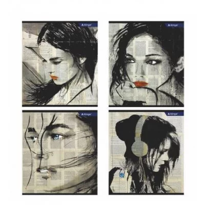 Тетрадь 48л., А5, клетка, Alingar "Girls from newspapers", скрепка, мелованный картон (стандарт), блок офсет AL10385