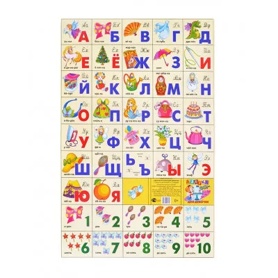 Плакат. Азбука русская разрез + счет/ИГРУШКИ (мал.формат) 200*330