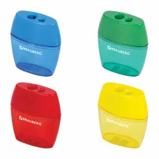 Точилка BRAUBERG 1шт "Diamond Dual" 2 отверстия для чернографитных карандашей (в том числе утолщенных), с контейнером, ассорти, 226941