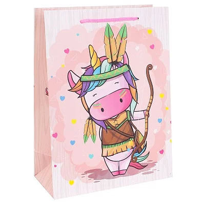 Dream cards Пакет подарочный с мат.лам. 31х40х12см (XL) Единорог луком, 210 г ПКП-3166