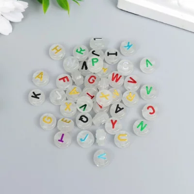 Бусины для творчества пластик "Английский алфавит" светится набор 15 гр 0,6х1х1 см   7364536