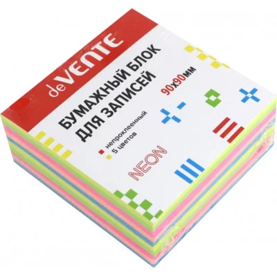 Блок для записей цветной 9*9*5 несклеенный 5 цветов неон 80г/м2 DEVENTE 2012703 581775