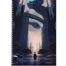 Записная книга на гребне А4 100л. ФАНТАСТИЧЕСКИЙ ГОРОД (100-9538) (гребень сбоку,гл.ламинир-ие, 7БЦ) 100-9538