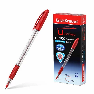 Ручка шариковая ErichKrause® U-109 Stick&Grip Classic 1.0, Ultra Glide Technology, цвет чернил красный 53744