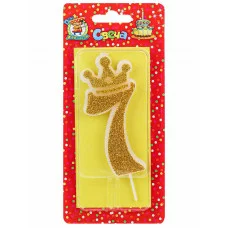 Свеча для торта Царская, золотая с глиттером Цифра 7 С-8344