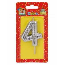 Свеча для торта Звёздочки, серебряная Цифра 4 С-5998