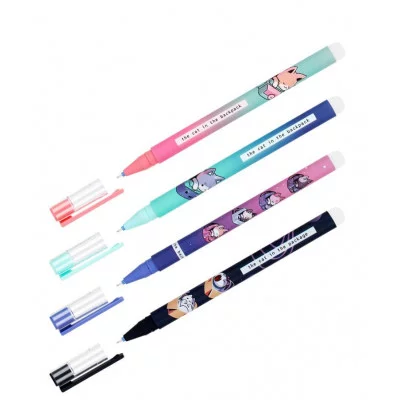 Ручка гелевая стираемая MESHU "Catbox" синяя, 0,5мм, корпус ассорти, софт-тач 343469