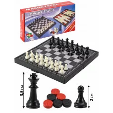 Шахматы, нарды, шашки магнитные пластиковые 3 в 1 (поле 19 см) P00074 М