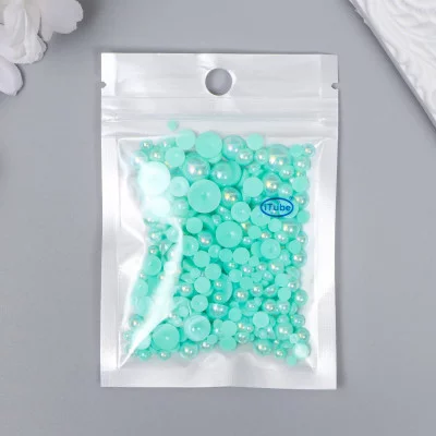 Декор для творчества пластик "Половинки бусин. Зелёный перламутр" d=3-10 мм, набор 10 гр   7459603