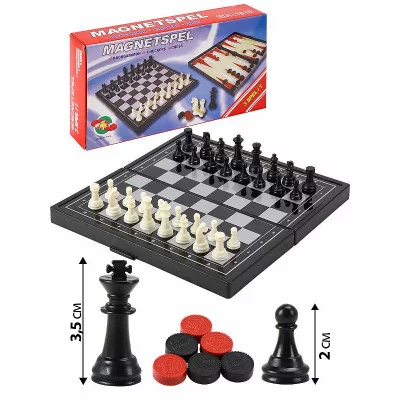 Шахматы, нарды, шашки магнитные пластиковые 3 в 1 (поле 19 см) P00074 М