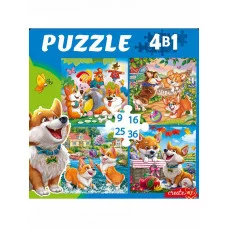 ПАЗЛЫ 4 в 1 ЗАБАВНЫЕ КОРГИ №4 (9,16, 25, 36 эл.) (Арт. П-8386)