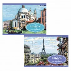 Альбом для рисования А4 40л. Alingar ,на скрепке ,мелованный картон(стандарт), 100 г/м2, "Города Европы" AL11432