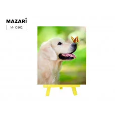 Алмазная мозаика M-10362 с мольбертом СОБАКА С БАБОЧКОЙ,21х25 см,1дизайн,ОПП упаковка.