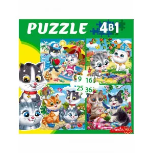 ПАЗЛЫ 4 в 1 ЗАБАВНЫЕ КОТИКИ №6 (9,16, 25, 36 эл.) (Арт. П-8387)