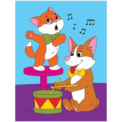 Холст с красками 18х24 см по номерам. Корги и котёнок (Арт. Х-4971)