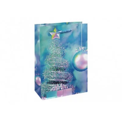 Optima Пакет подароч. с глянц. ламин. 14x20x6,5 см (MS) Ёлка и шары в голубом тумане, 128 г ПКП-5641