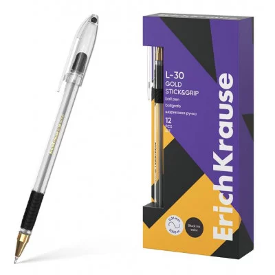 Ручка шариковая ErichKrause L-30 Gold Stick&Grip Classic 0.7, Super Glide Technology, цвет чернил черный  61042