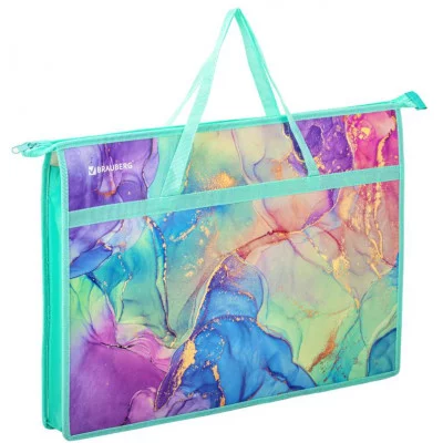 Папка для рисунков и чертежей с ручками BRAUBERG А3, пластик, молния сверху, "Marble", 271435