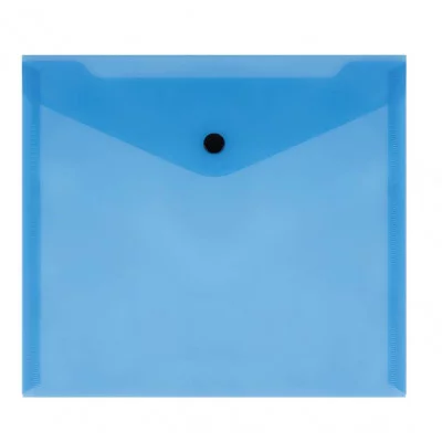 Папка-конверт на кнопке СТАММ А5+, 150мкм, пластик, прозрачная, синяя 343175