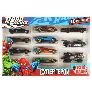 Машина металл ROAD RACING набор супергерои 7,5 см, 10 шт,в ассорт Технопарк 353770