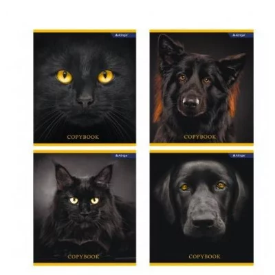 Тетрадь 48л., А5, клетка, Alingar "Black animals", скрепка, мелованный картон (стандарт), выб УФ лак AL8768