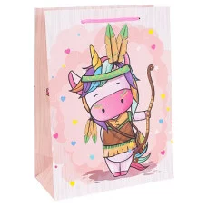 Dream cards Пакет подарочный с мат.лам. 31х40х12см (XL) Единорог луком, 210 г ПКП-3166