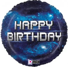 Шар (18\'\'/46 см) Happy Birthday (космос) Темно-синий 1 шт. 26472P