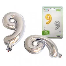 Шар воздушный фольга 45см ПВХ "Цифра 9" серебряный е/п JOSEF OTTEN 2634-9 412986