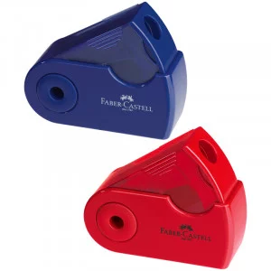 Точилка пластиковая Faber-Castell "Sleeve Mini", 1 отверстие, контейнер, красная/синяя 286088