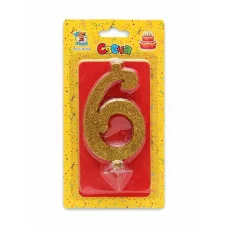 Свеча для торта Золотой глиттер (малая) Цифра 6 С-1824