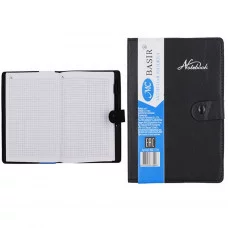 Записная книжка материал-кожезаменитель, цвет-чёрный, с прострочкой, блок-1 офсет, клетка, на кнопке МС-5180