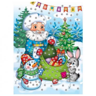 МОЗАИКА ИЗ СТРАЗ. ДЕД МОРОЗ РАЗДАЕТ ПОДАРКИ (Арт. М-7314)