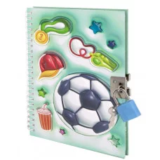 Подарочный блокнот 13,0 см * 18,0 см , гребень, Alingar, ламинация, конгрев, эффект 3D, замочек, 45 л., клетка, "Футбол" AL11732