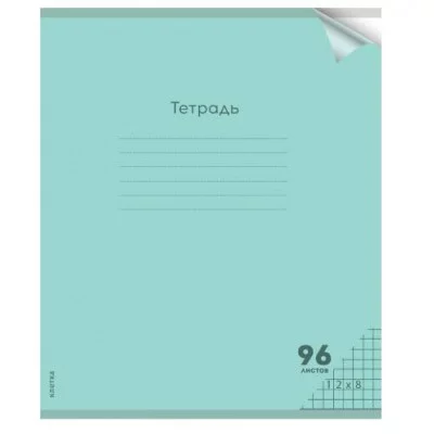 Тетрадь КЛЕТКА 96л. цвет.пласт.обл. plastic cover ПАСТЕЛЬ GREEN (96-1307) 1 дизайн 96-1307