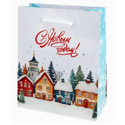 Optima Пакет подарочный с глянц.ламин. 11,5х14,5х6 см (S) Домики 128г ППК-2277