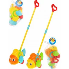 Каталка на палочке "Рыбка", 21,5х11х16 см (длина палки 43,8 см), цвет микс, в сетке ( Арт. КНП-1461)