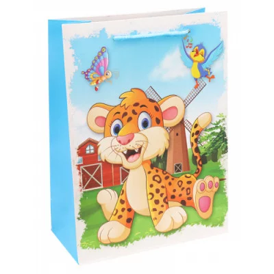 Dream cards Пакет подарочный с мат. лам. Игривый леопард 26х32х10 см (L),210 г ПКП-3477